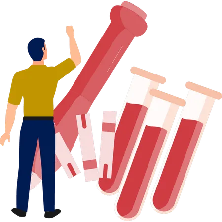 Boy with different blood samples  Illustration