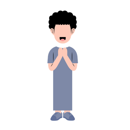 Boy With Eid Greeting Gesture  Illustration