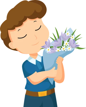 Boy with Flower bouquet  Illustration