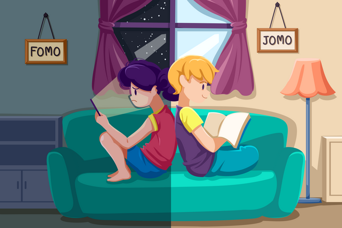 Boy with Fomo And girl with Jomo  Illustration