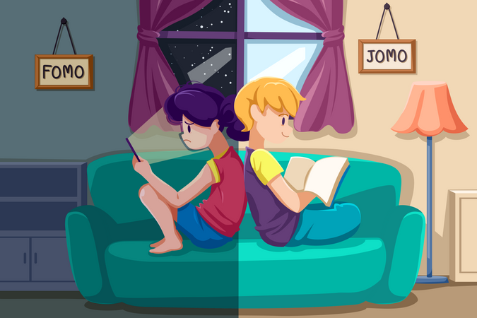Boy with Fomo And girl with Jomo Illustration