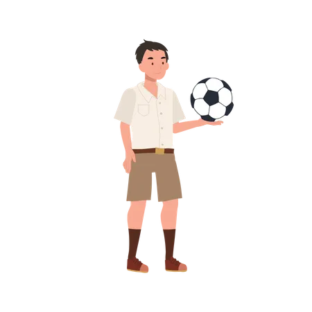 Young Thai Student Boy Playing Football After School Boy With Football Illustration