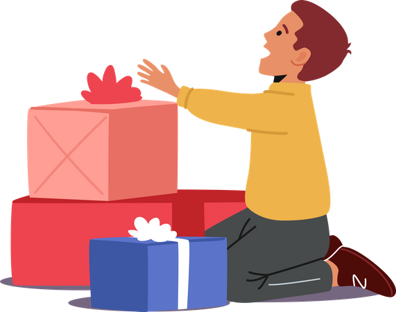 Boy with gift boxes Illustration