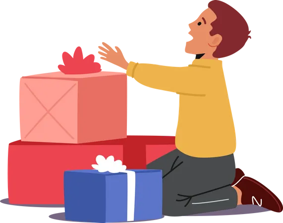 Boy with gift boxes  Illustration