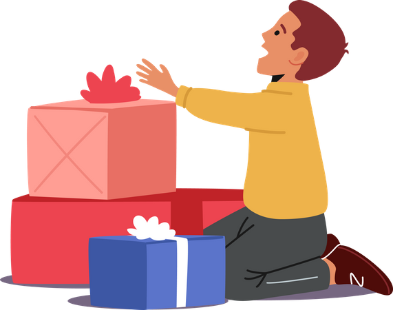 Boy with gift boxes  Illustration