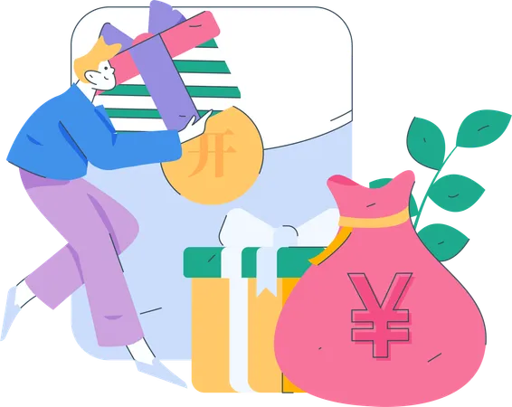 Boy with gift money  Illustration