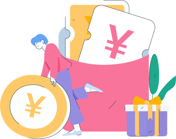 Boy with gift money  Illustration