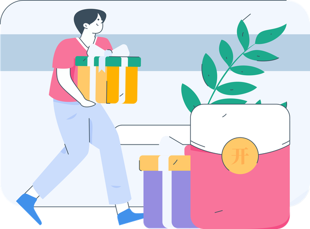 Boy with gift money  Illustration