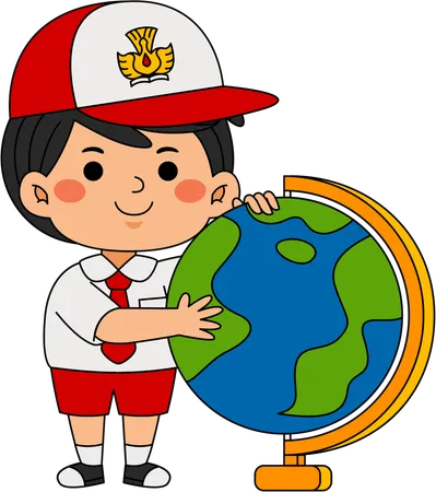 Boy with globe  Illustration