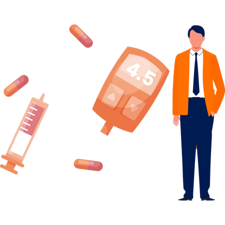 Boy with glucometer and capsules  Illustration