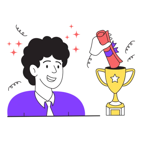 Boy with Graduation Award  Illustration