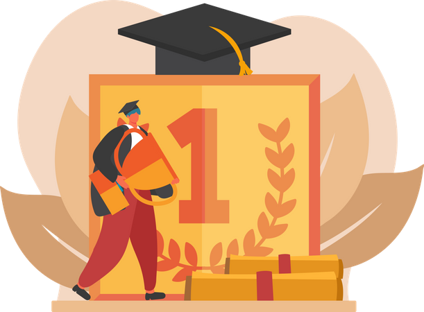 Boy with graduation trophy  Illustration