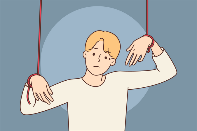 Boy with hands tie of rope  Illustration