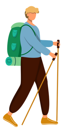 Boy with hiking sticks Illustration