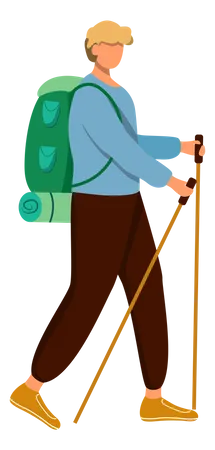 Boy with hiking sticks Illustration