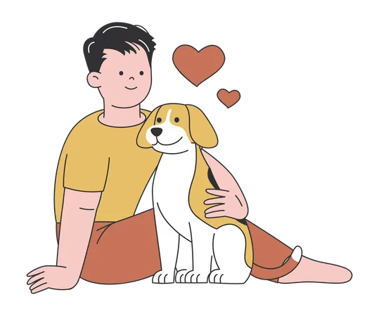 Boy with His Pet Dog while loving pet  Illustration