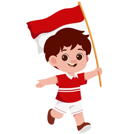 Boy With Indonesian Flag  Illustration