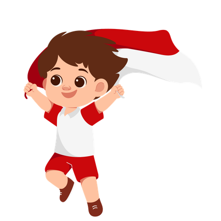 Boy With Indonesian Flag  Illustration