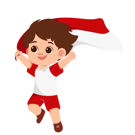 Boy With Indonesian Flag  Illustration