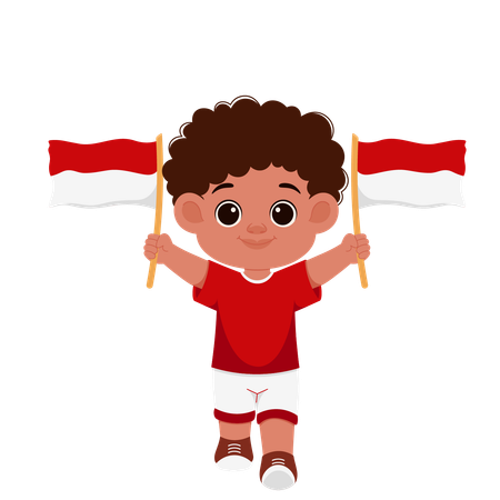 Boy With Indonesian Flag  Illustration