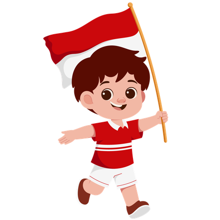 Boy With Indonesian Flag  Illustration