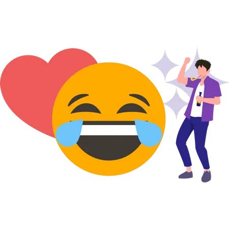 Boy with laughter emoji  Illustration