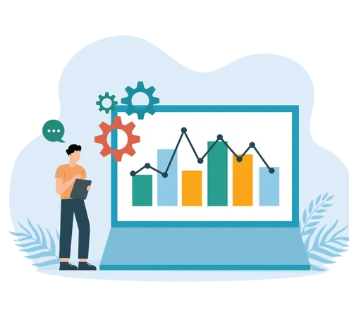 Boy with Market down graph  Illustration