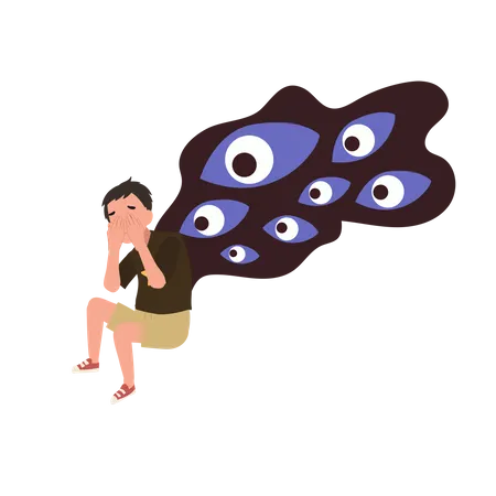 Mental Health In Young Child Concept Young Child With Paranoid Thoughts Emotional Support For Children Flat Vector Cartoon Illustration Illustration
