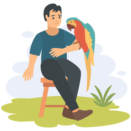 Boy with parrot  Illustration