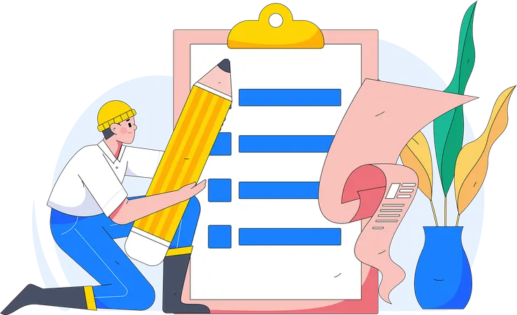 Boy with pencil filling feedback form  Illustration