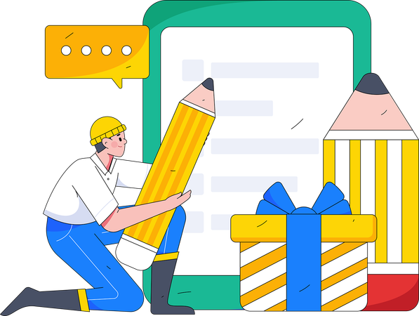 Boy with pencil filling feedback form  Illustration