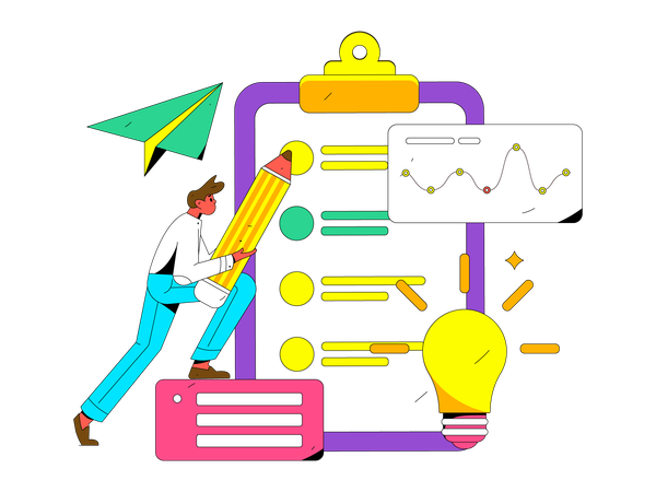 Boy with pencil filling feedback form  Illustration