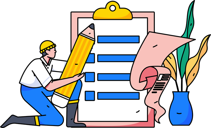 Boy with pencil filling feedback form  Illustration