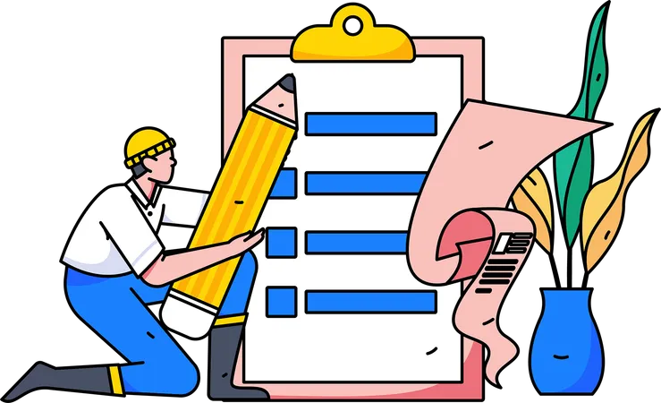 Boy with pencil filling feedback form  Illustration