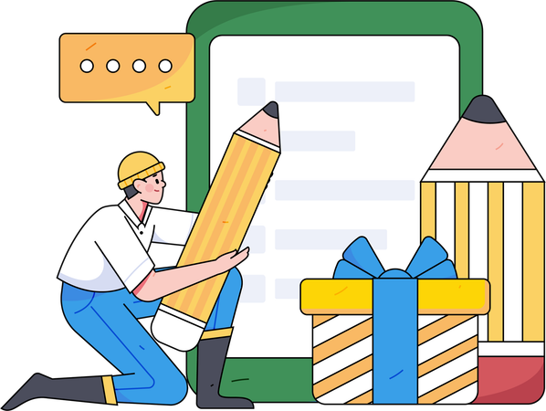 Boy with pencil filling feedback form  Illustration