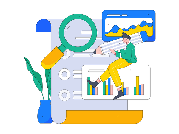 Boy with pencil filling survey form  Illustration