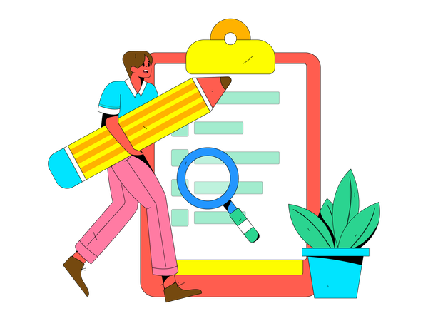 Boy with pencil filling survey form  Illustration