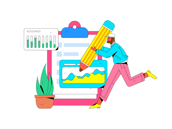 Boy with pencil filling survey form  Illustration