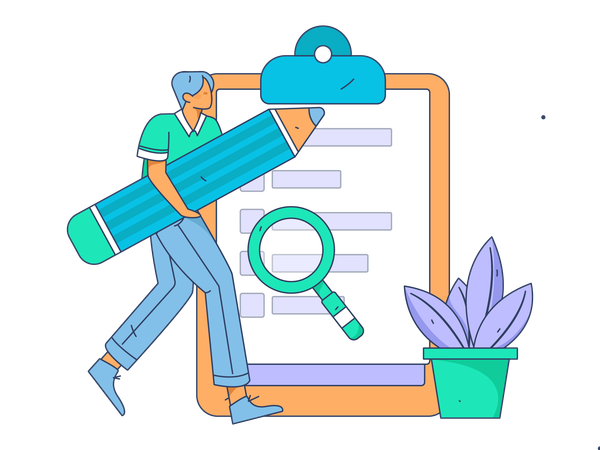 Boy with pencil filling survey form  Illustration