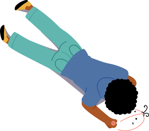 Boy with Pencil Lying on Floor Painting  Illustration