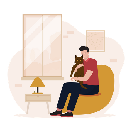 Boy with pet Cat  Illustration