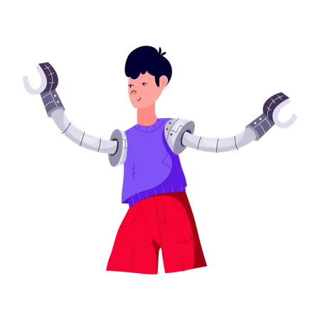 Boy with prosthesis arm  Illustration