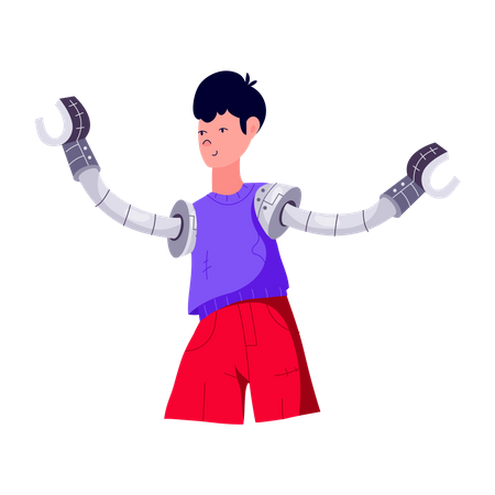 Boy with prosthesis arm  Illustration