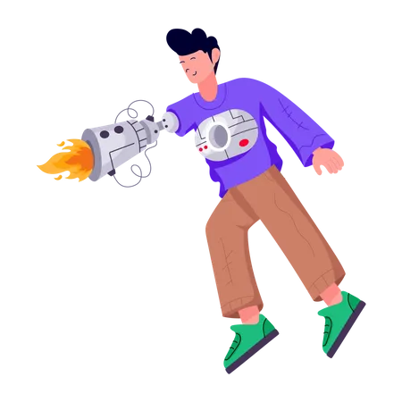 Boy with prosthesis arm  Illustration