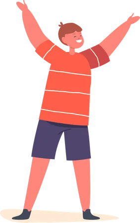Boy with raised hands having fun  Illustration
