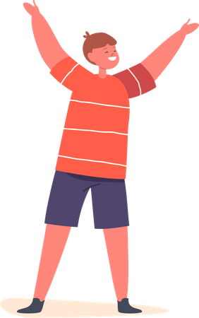 Boy with raised hands having fun  Illustration