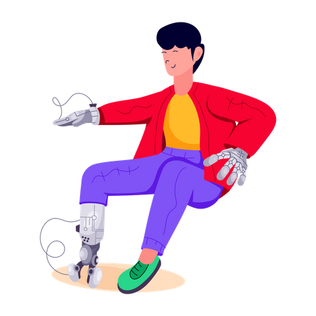 Boy with robotic arm  Illustration