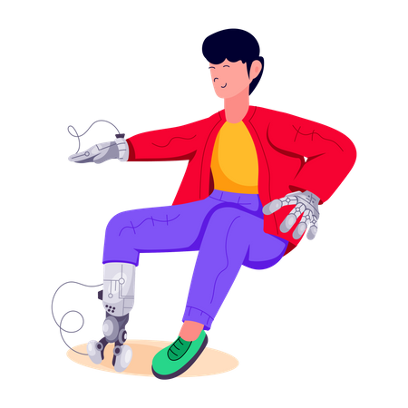 Boy with robotic arm  Illustration