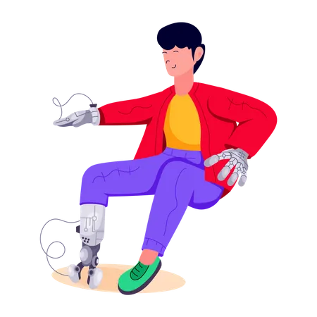 Boy with robotic arm  Illustration