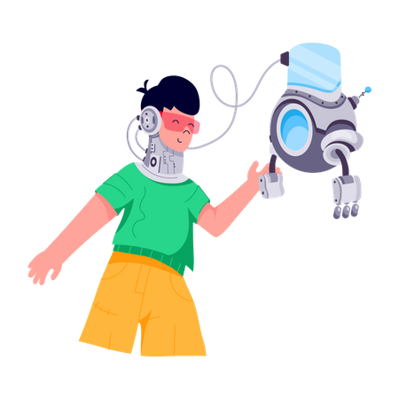 Boy with robotic eye  Illustration